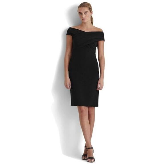 Lauren Ralph Lauren S Black Crepe Off the Shoulder‎ Cocktail Dress Evening Chic - Picture 1 of 8